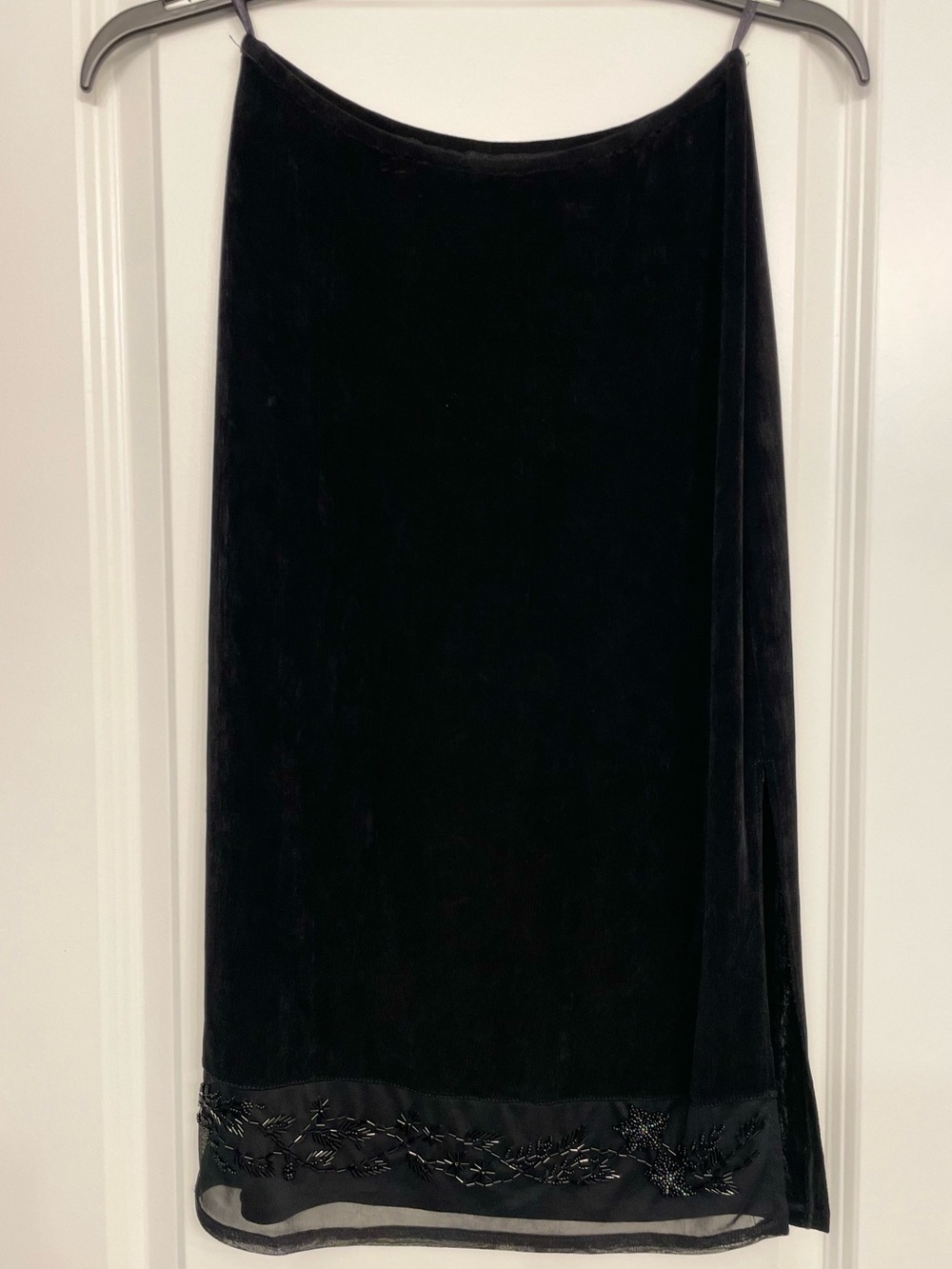 Vintage Black Slip Skirt with Beaded Hem
